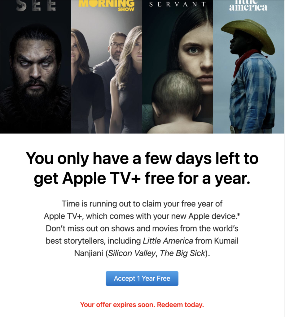 Apple TV emlékeztető email