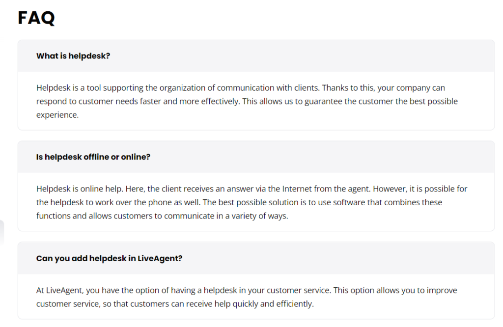LiveAgent's FAQ example