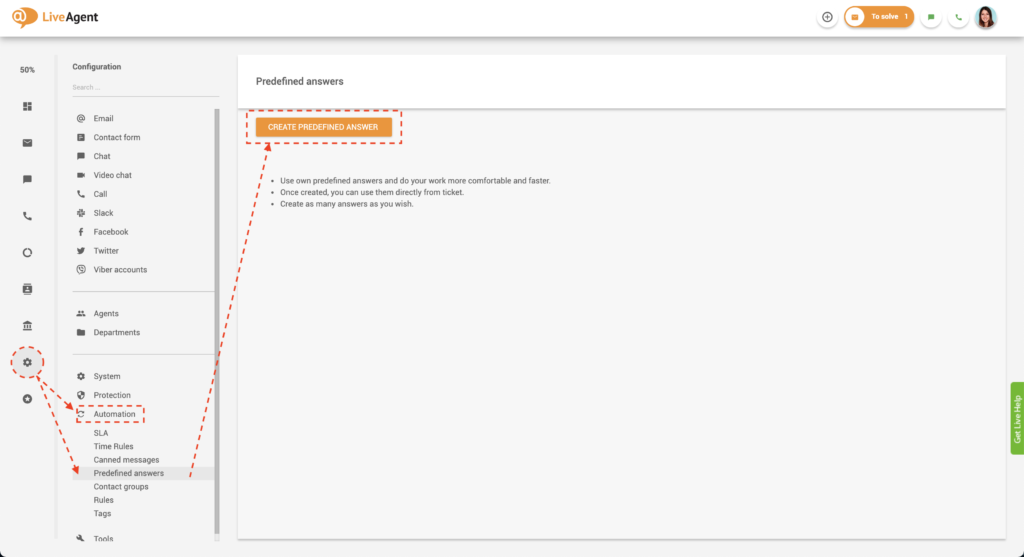 előre meghatározott válaszokat hozhat létre a LiveAgentben