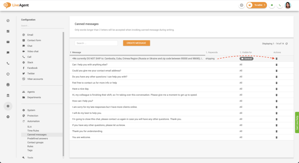 sablon üzenet törlése