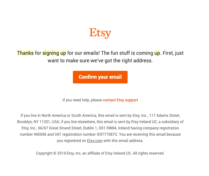 Etsy ügyfél megszerzési email megerősítés