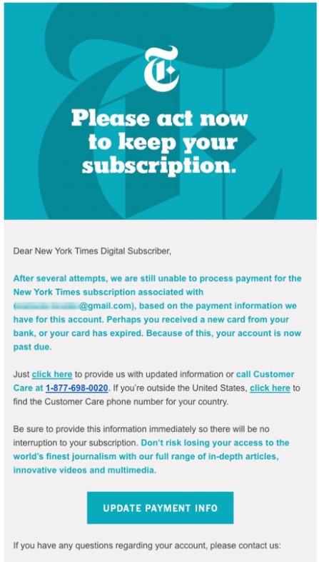 nyt dunning email példa