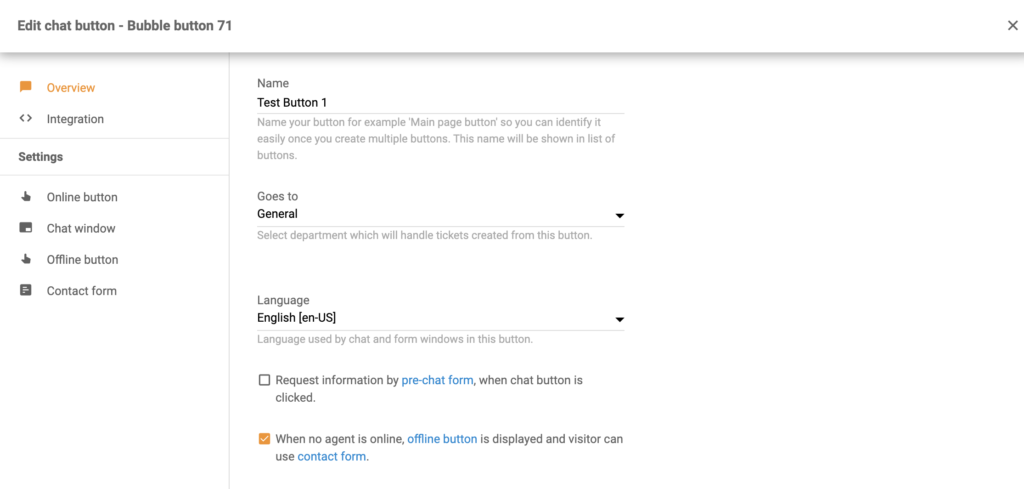 Chat gomb konfigurálása a Volusion integráció részeként