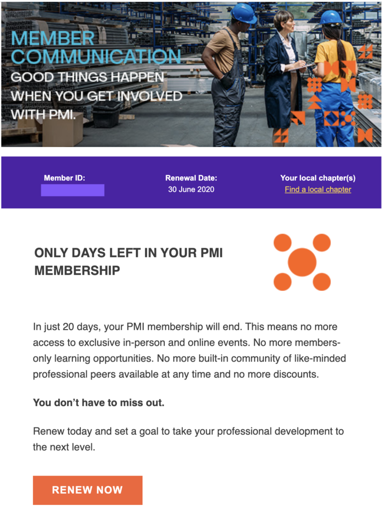 Megújítás email sablon PMI