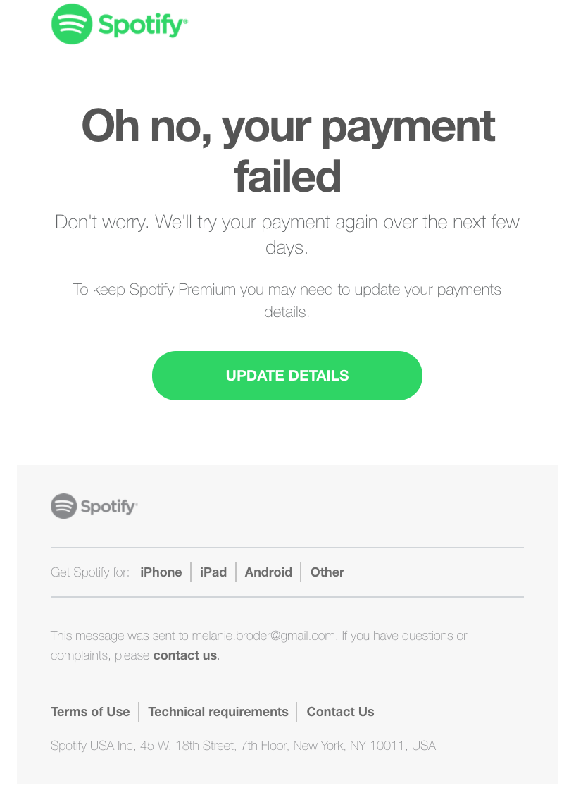 spotify felszólító email példa