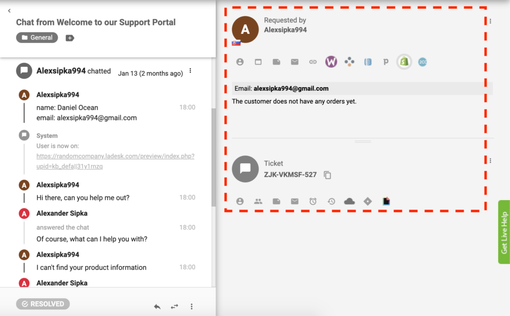 Aktív Shopify beépülő modul a LiveAgentben