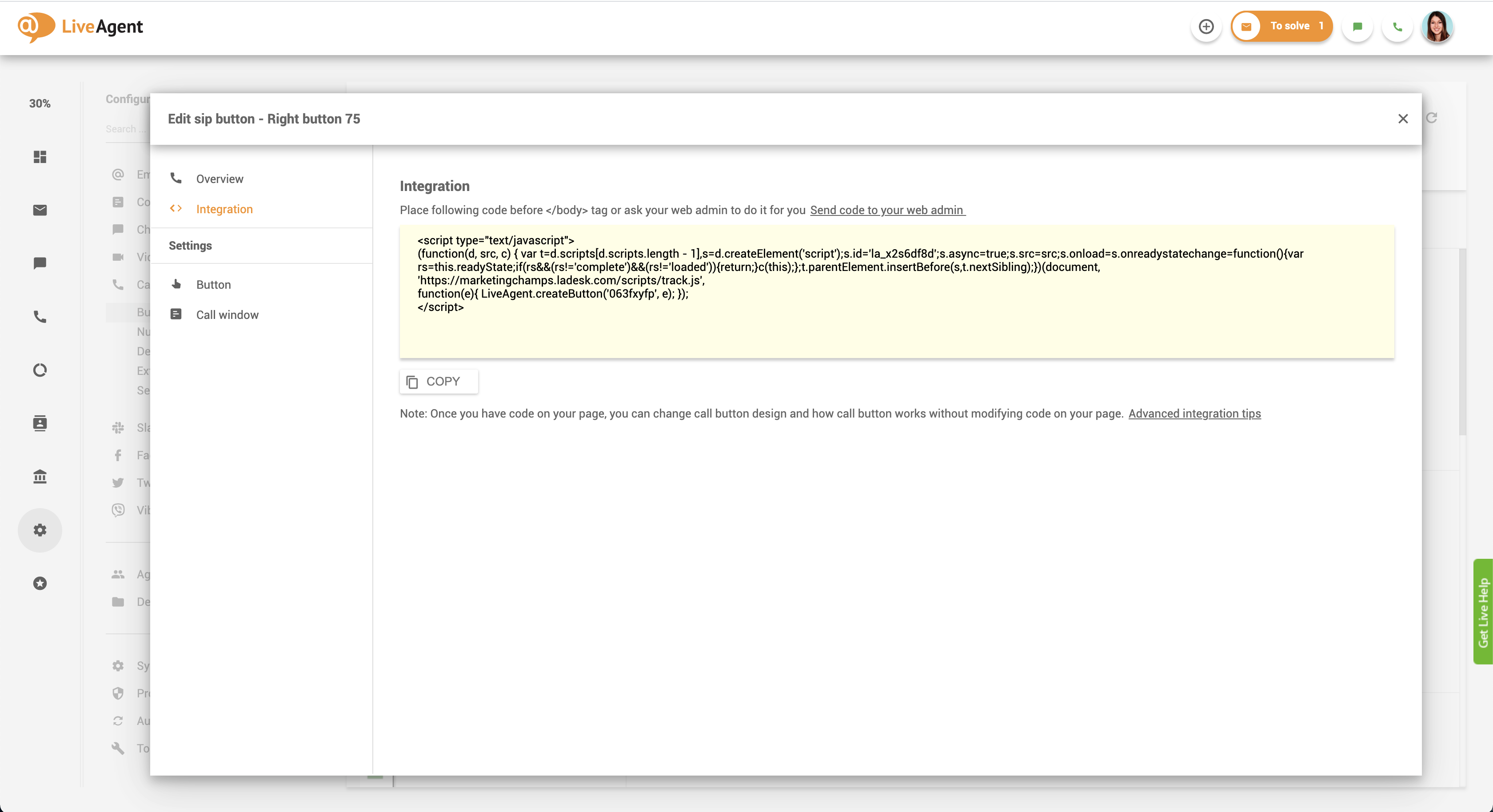 hívógomb integrációs kódja