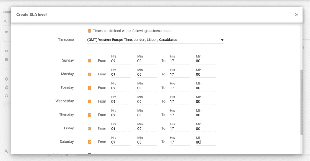 LiveAgent Business hours example