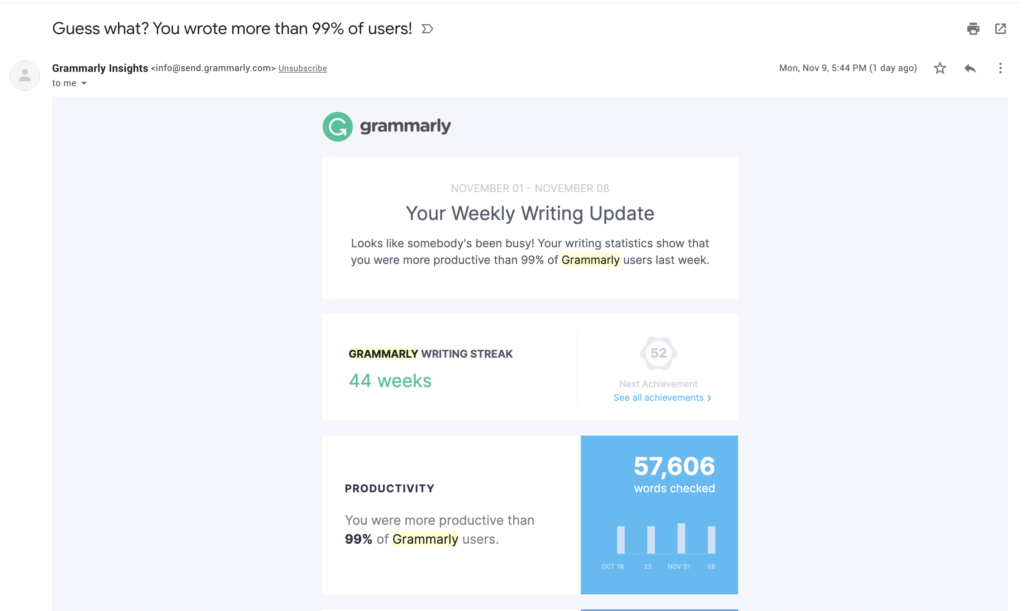 Grammarly e-mail összefoglaló