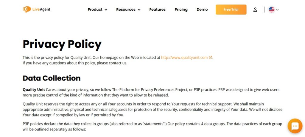 Privacy policy example - LiveAgent