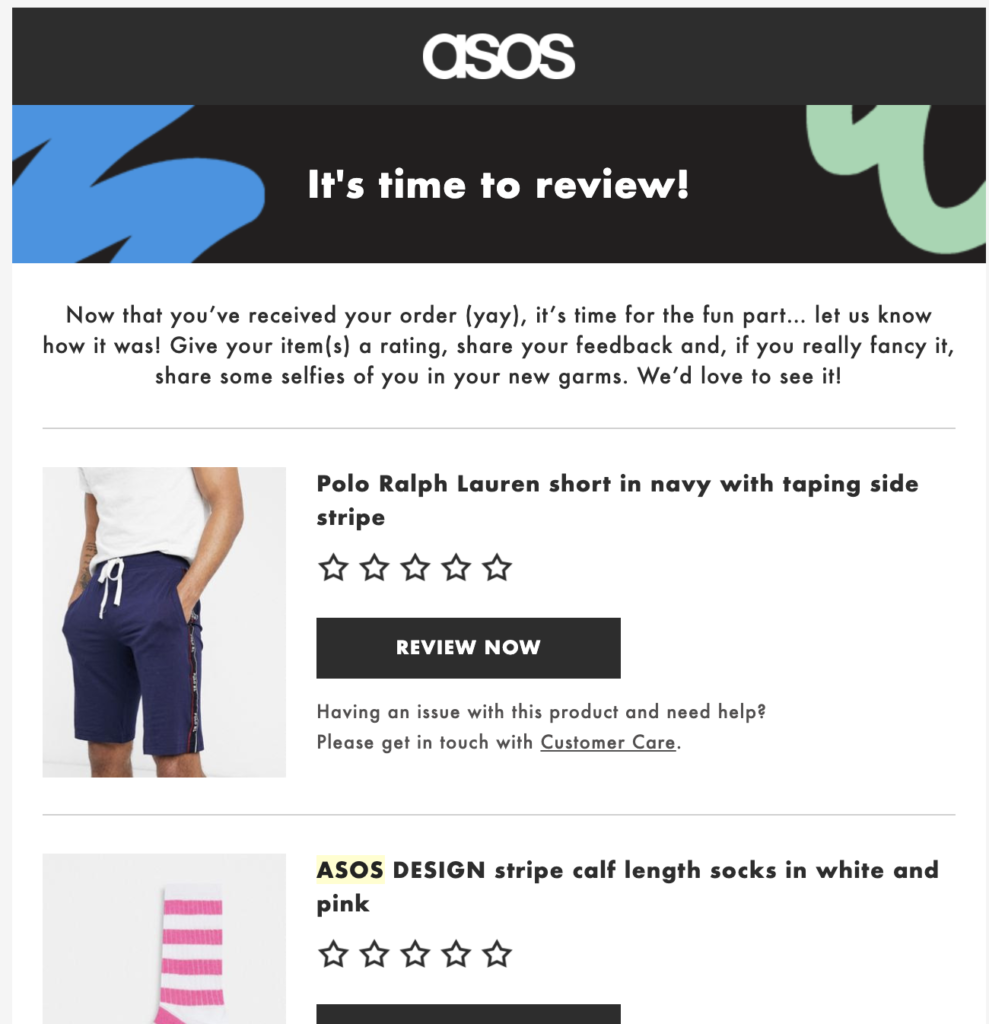 Asos vásárlás utáni email sablon
