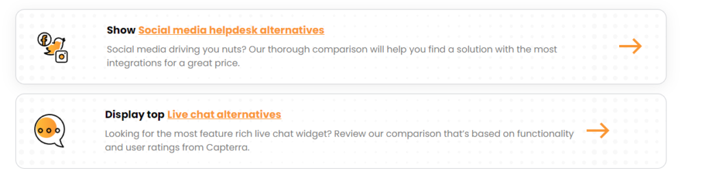 A LiveAgent alternatívák cselekvésre ösztönző gombjai