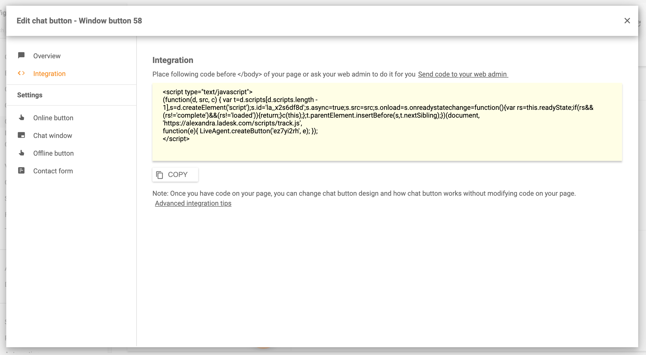 A csevegés beágyazása a webhelyre - LiveAgent