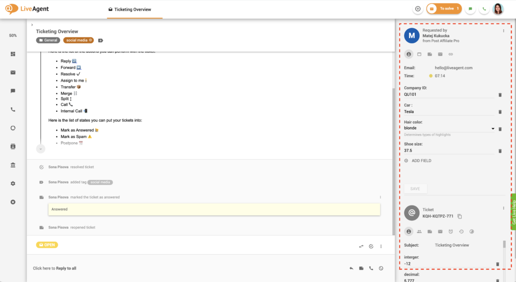 CRM példa a LiveAgentben