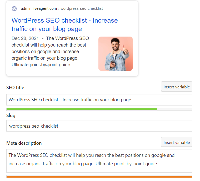 Fill in SEO title and meta description example