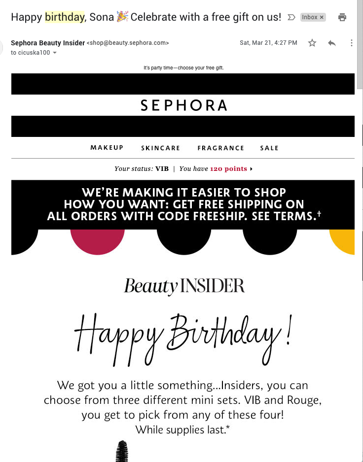 Lojalitás jutalom email sablon Sephora