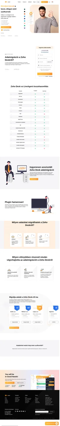A LiveAgent lehetőséget biztosít ingyenes adatmigrációra a Zoho Deskről technikai támogatási csoportunk által elvégezve. Az adatátvitel a Zoho Deskről a LiveAgentre gyors, biztonságos és teljesen ingyenes.