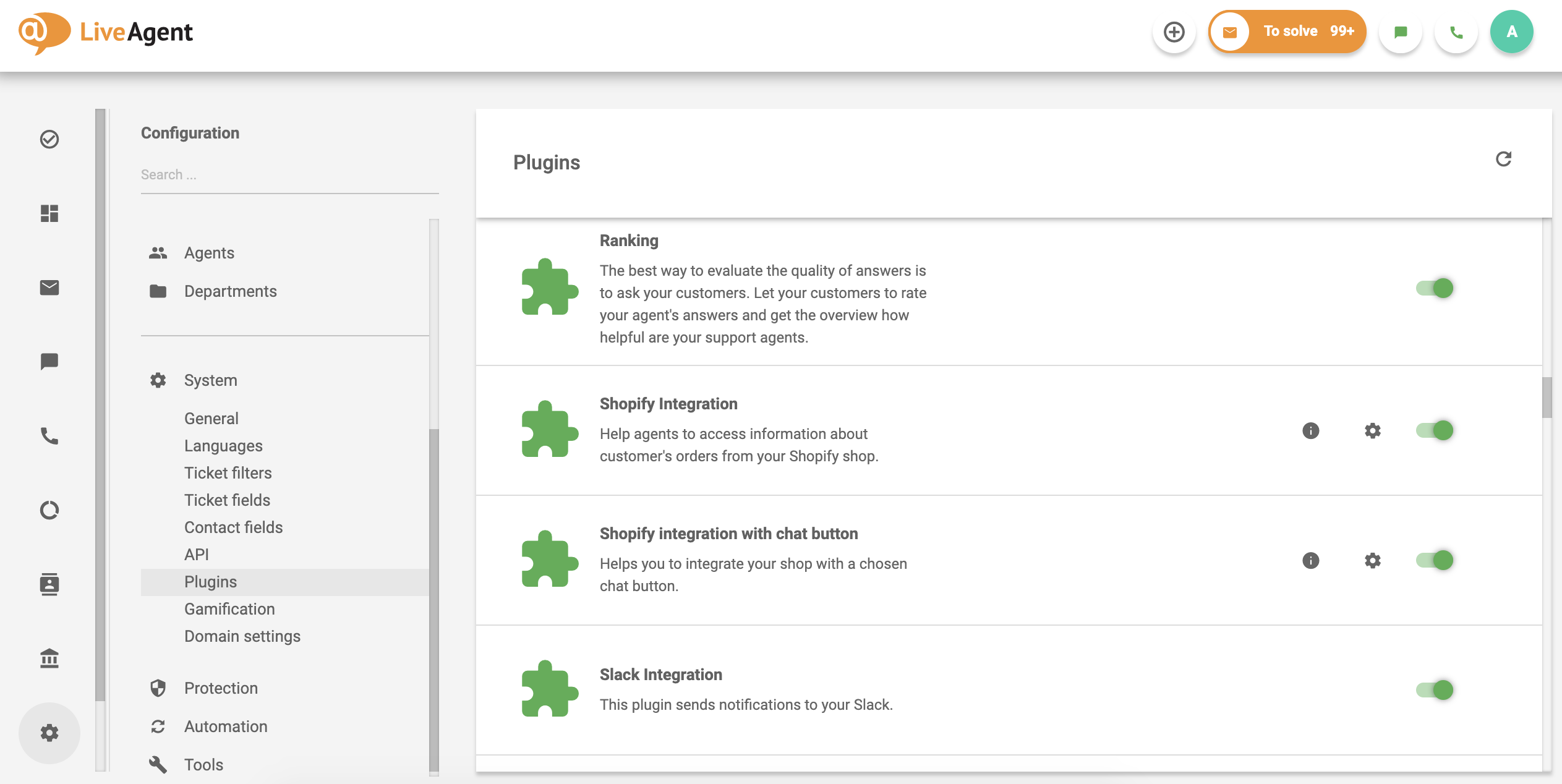 A LiveAgent ügyfélszolgálati szoftver beépülő moduljainak listája