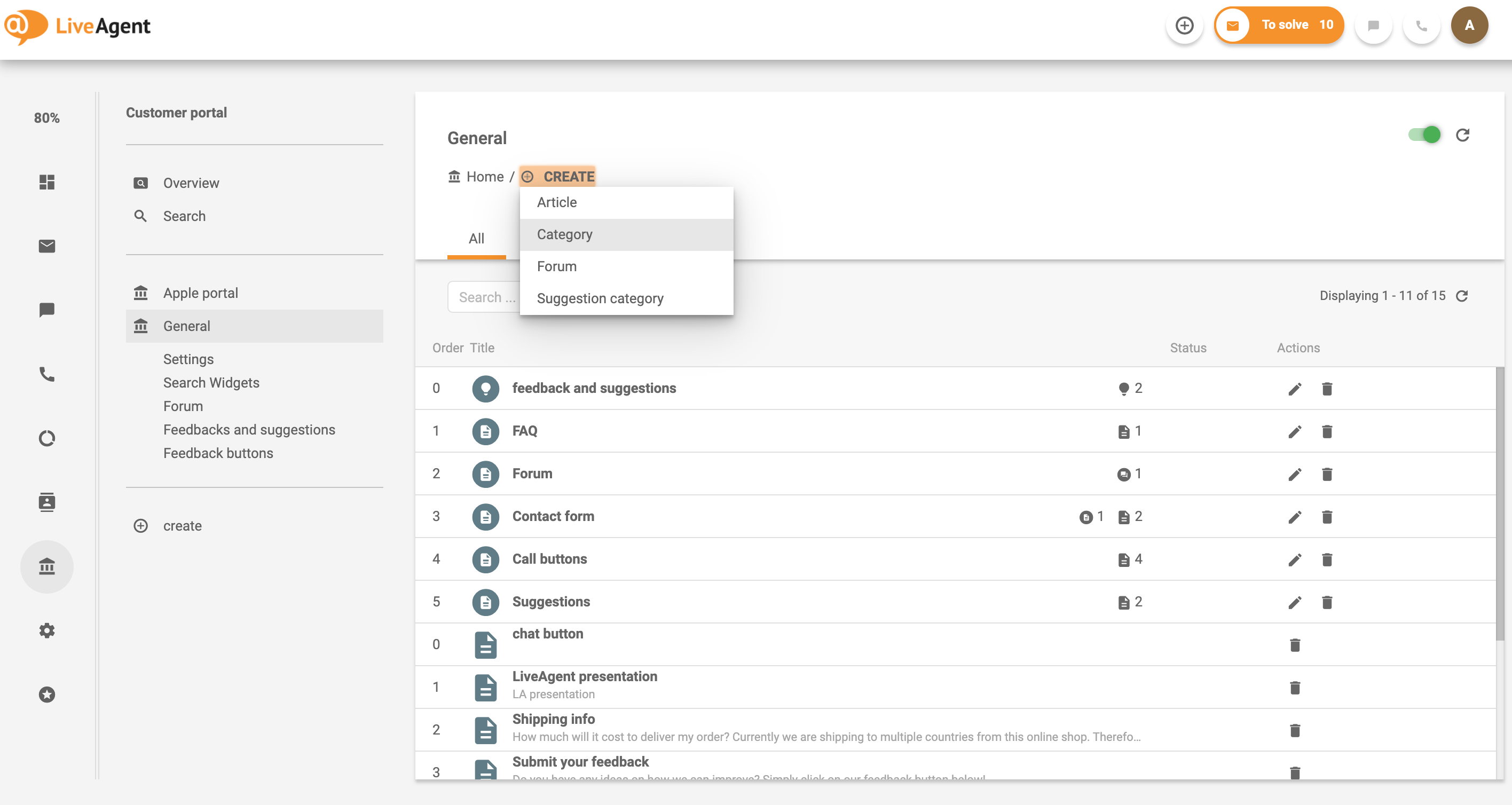 Hozzon létre kategóriát a belső tudásbázishoz