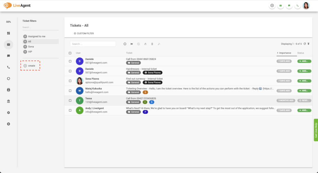 LiveAgent Szűrő létrehozása