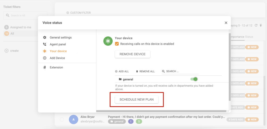 Egy kép, amelyen látható, hogy hol lehet elérni az eszközütemezést a Voice állapot beállításaiban