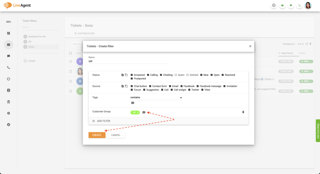 LiveAgent VIP jegyszűrő hozzáadása