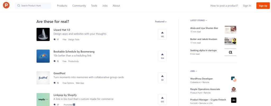 ProductHunt homepage